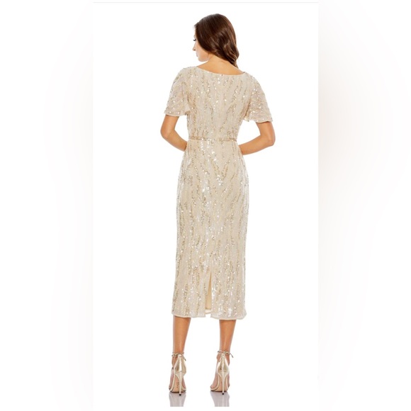 MAC DUGGAL 93591 FLARE SLEEVE EMBELLISHED DRESS | SIZE 6 | OYSTER - Picture 2 of 7